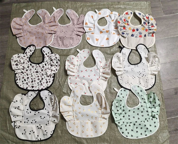 Soft PU Baby Infant Bibs With Pocket Dining Bib Waterproof Easy Clean Quick Dry INS Style Fashion Toddler Kids Bibs Smock