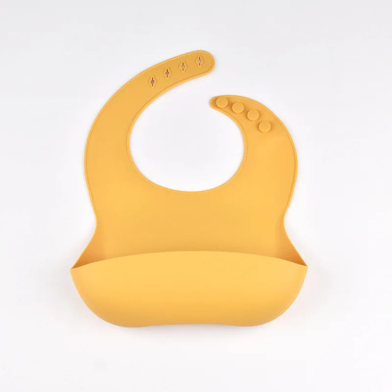 Baby Silicone Bib Waterproof Soft Solid Color 4-speed Adjustable Bibs Newborn Lunch Feeding Saliva Pocke Kids Eating Accessories