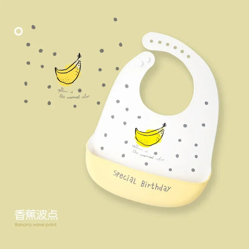 Baby Silicone Bibs Waterproof Soft Saliva Towel Cute Cartoon Printed Adjustable Children Girl Boy Lunch Feeding Stuff Bib