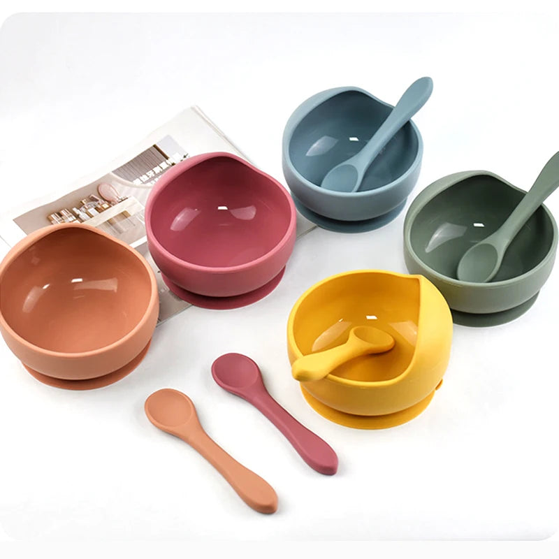 Silicone Baby Bowl Self feeding Training Snail Bowl Infant Anti Drop Sucker Set With Spoon Set Children's Feeding Tableware