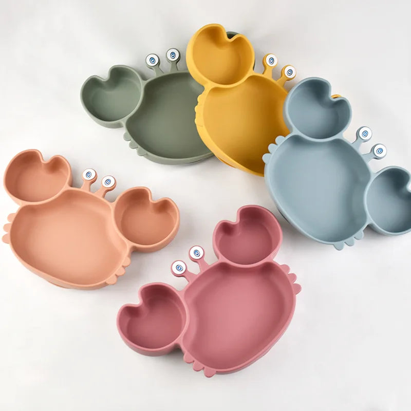 Baby Bowls Plates Fork spoon Set Silicone Suction Feeding Food Tableware BPA Free Non-Slip Baby Dishes Crab Food Feeding Bowl