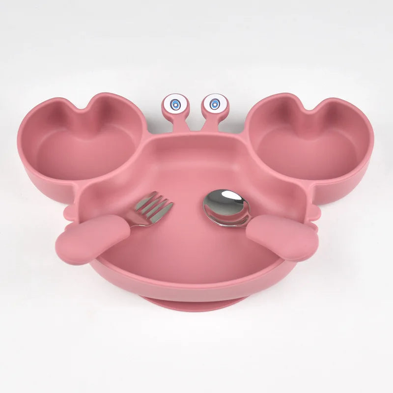 Baby Bowls Plates Fork spoon Set Silicone Suction Feeding Food Tableware BPA Free Non-Slip Baby Dishes Crab Food Feeding Bowl