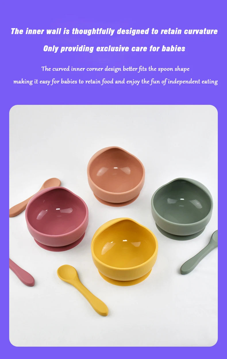 Silicone Baby Bowl Self feeding Training Snail Bowl Infant Anti Drop Sucker Set With Spoon Set Children's Feeding Tableware