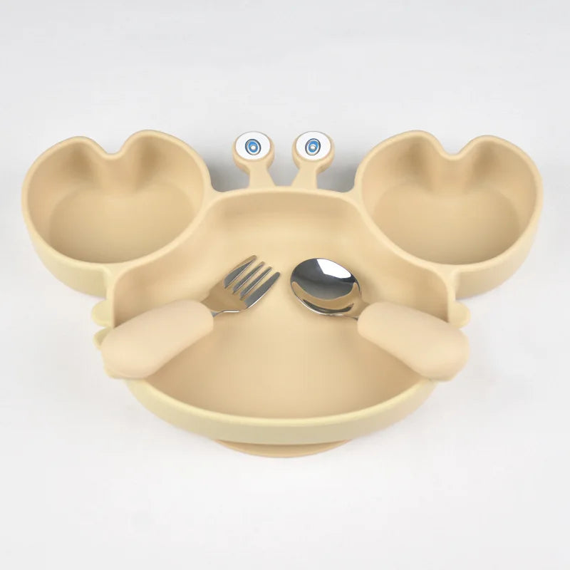 Baby Bowls Plates Fork spoon Set Silicone Suction Feeding Food Tableware BPA Free Non-Slip Baby Dishes Crab Food Feeding Bowl