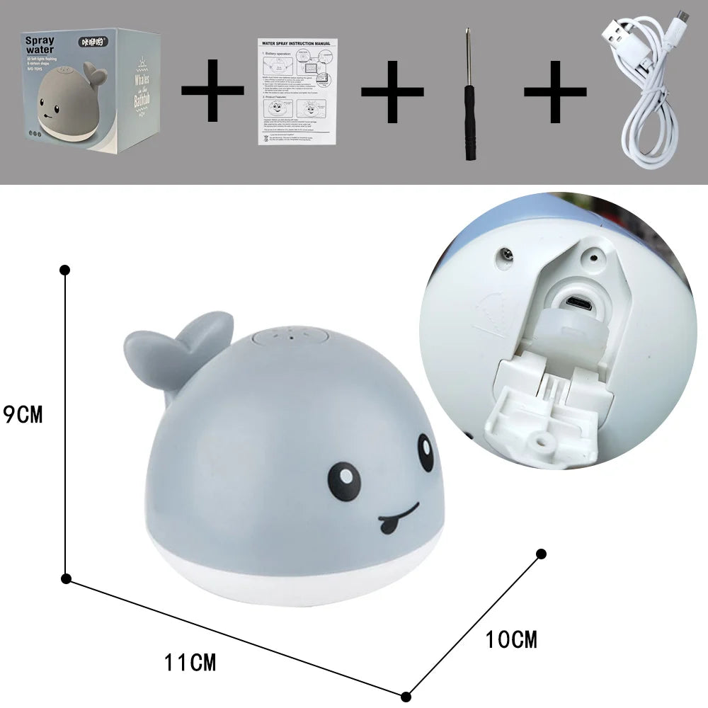 Kid's shower charging with lights and water spray whale toy water reaction flash baby bathroom toy light bath toy as a gift