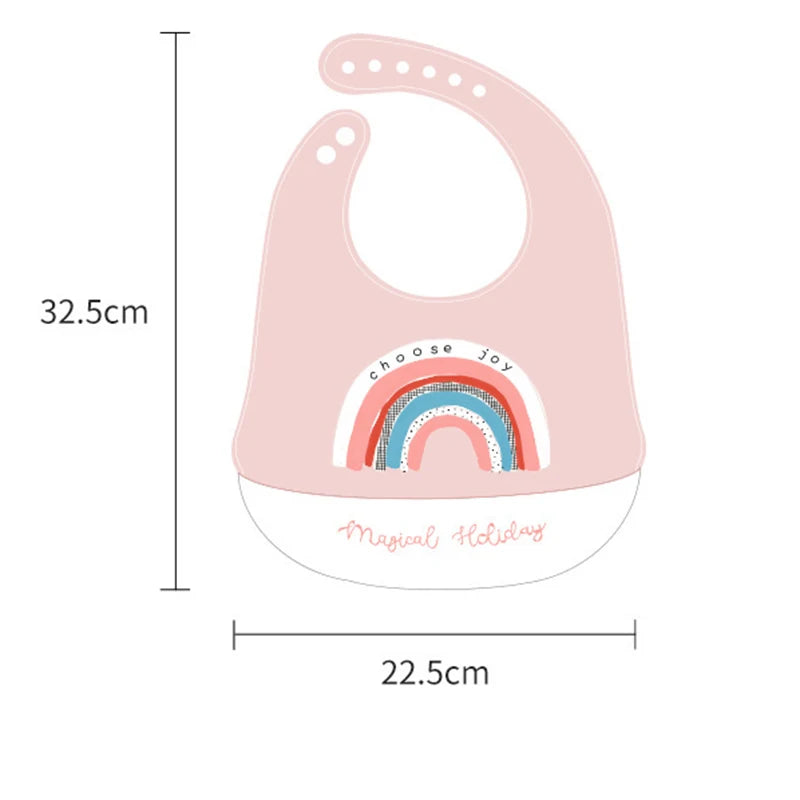 Baby Waterproof Silicone Bibs Cartoon Printed Ultra Thin Kids Eating Bibs Adjustable Soft Silicone Feeding Bib for Infants