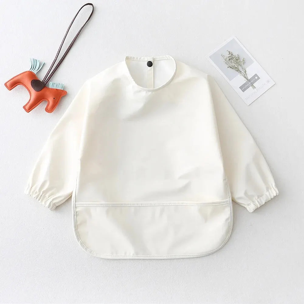 Solid Color Baby Feeding Bibs With Long Sleeves Infant Boys Girls Bib Aprons Easy Clean Children Waterproof Art Smocks