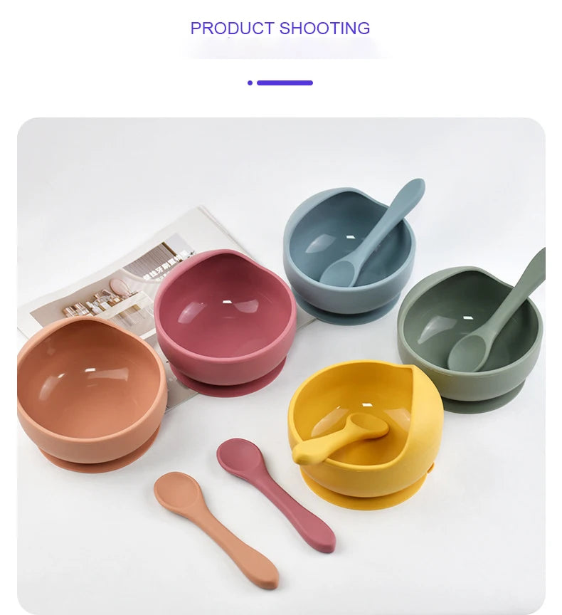 Silicone Baby Bowl Self feeding Training Snail Bowl Infant Anti Drop Sucker Set With Spoon Set Children's Feeding Tableware