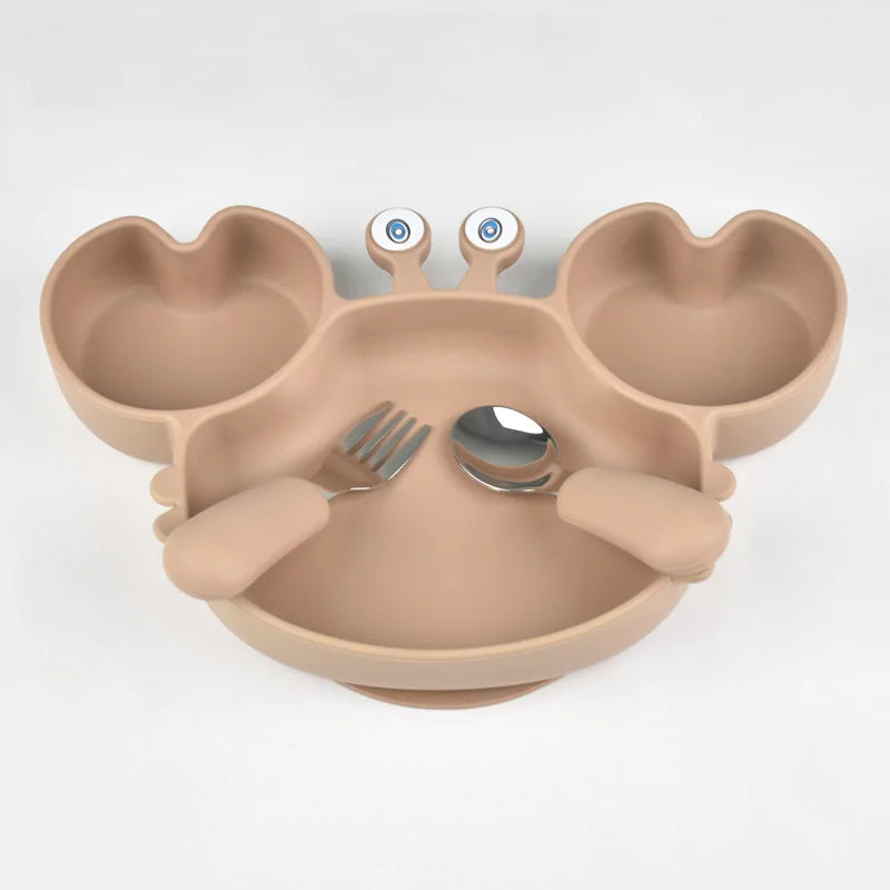 Baby Bowls Plates Fork spoon Set Silicone Suction Feeding Food Tableware BPA Free Non-Slip Baby Dishes Crab Food Feeding Bowl