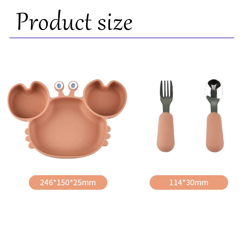 Baby Bowls Plates Fork spoon Set Silicone Suction Feeding Food Tableware BPA Free Non-Slip Baby Dishes Crab Food Feeding Bowl